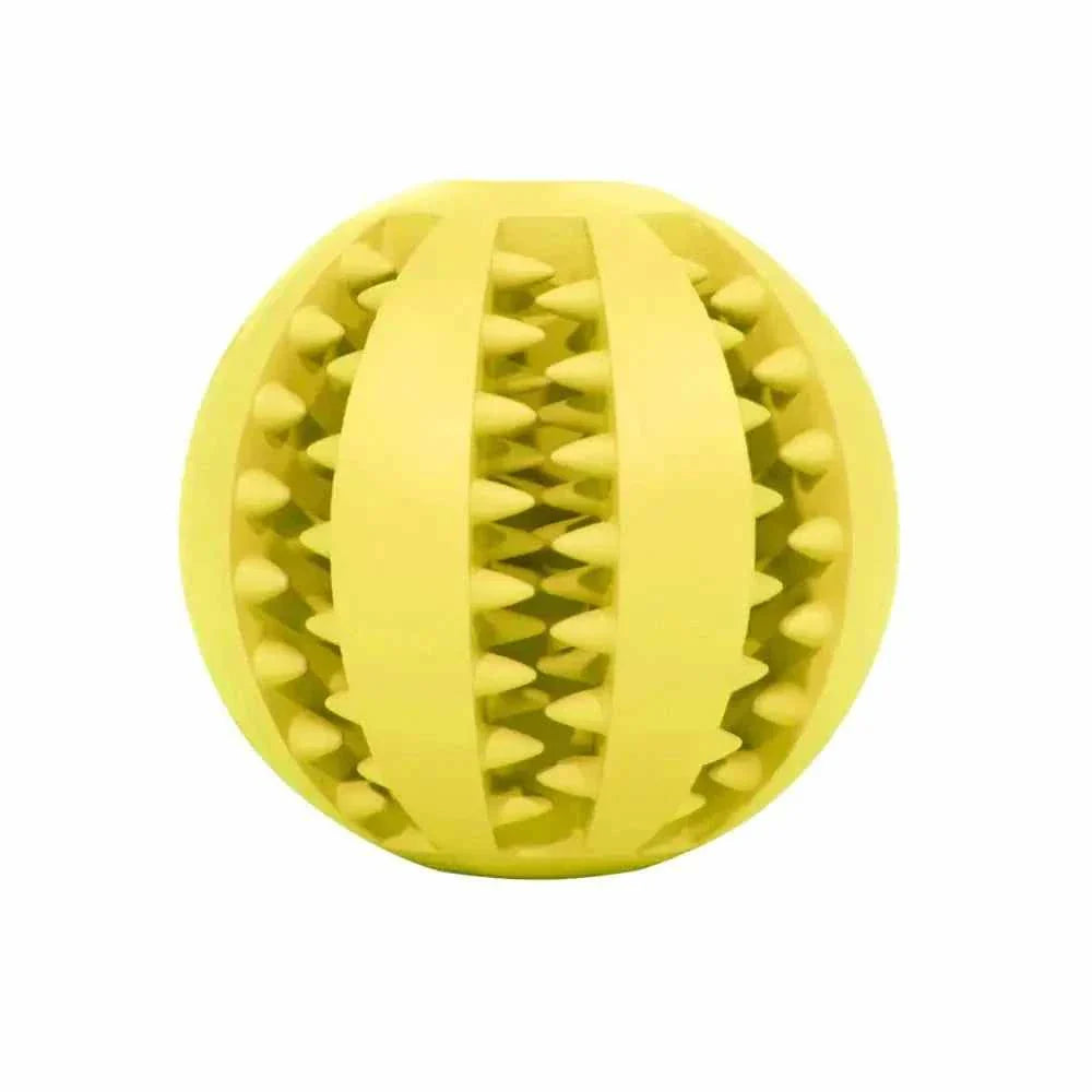 Yellow textured interactive toy ball for pets promoting play and exercise