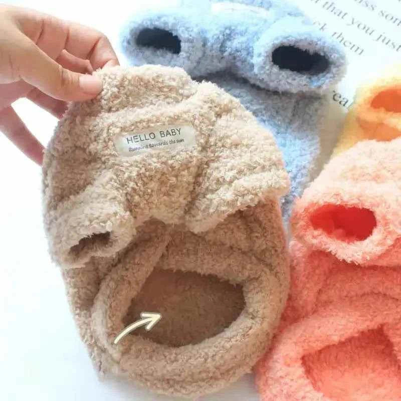 soft insulated plush winter coat for dogs in beige with ear hood and water-resistant exterior
