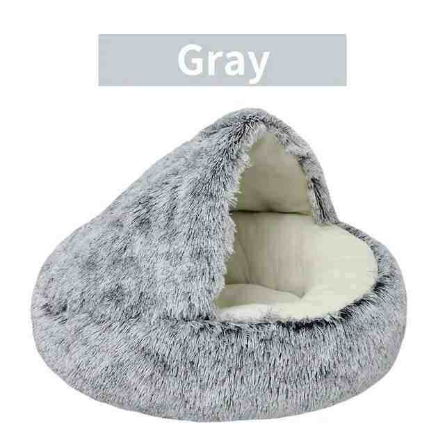 Gray soft plush pet bed with raised edges and cozy burrow design for pets