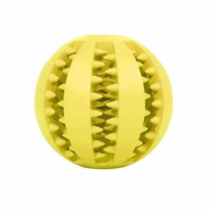 Yellow textured interactive toy ball for pets promoting play and exercise