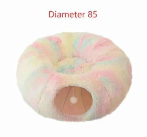 2 In 1 Round Tunnel cat bed and tunnel with soft pastel fabric and diameter 85 cm