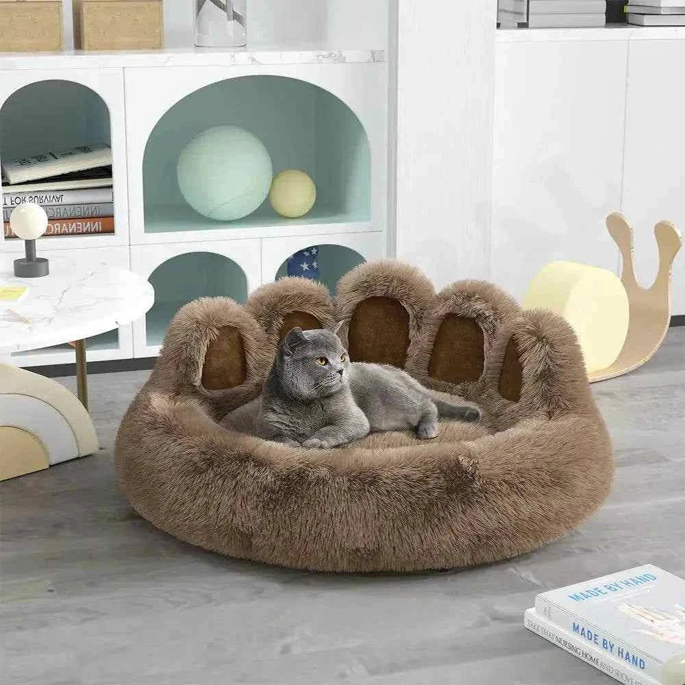 Grey Long Plush Cat Bed for cats, stylish and comfortable
