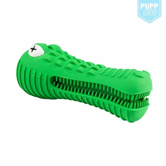 Green crocodile-shaped durable dog chew toy for dental health and gum cleaning Croc Dental Chew