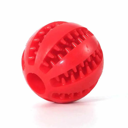 Red durable interactive toy ball with textured rubber surface for pet play and fetch